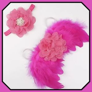 🌷New🌷Angel Hot Pink Wings & Light Pink Headband